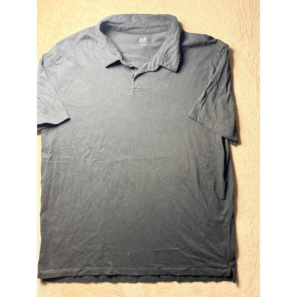 Gap Mens Short Sleeve Polo Shirt‎ XL Black Solid Casual Basic Cotton Preppy